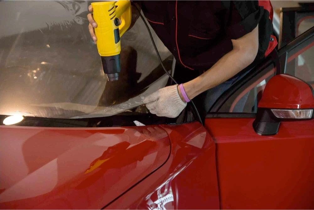 windshield skin being installed